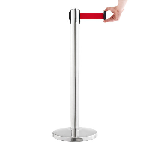 Verchroomde Afzetpaal met Rode Trekband / Afzetlint Paaltjes