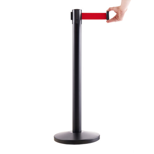 Zwarte Afzetpaal met Rode Trekband / Afzetlint Paaltjes