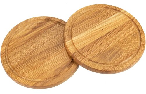 25cm - Ronde Houten Snijplank met Sapgoot / Serveerplank - type HRS-Eiken-25