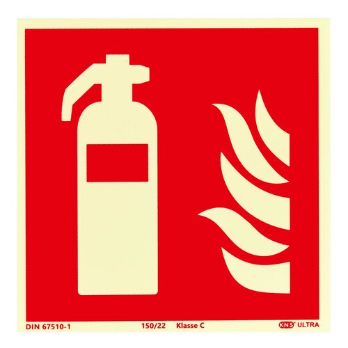 Brandblusser Bord (F001) / Fotoluminescerend Brandveiligheidsbord - Zelfklevend - 15 x 15 cm