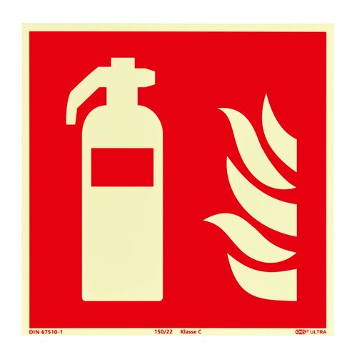 Brandblusser Bord (F001) / Fotoluminescerend Brandveiligheidsbord - Zelfklevend - 20 x 20 cm