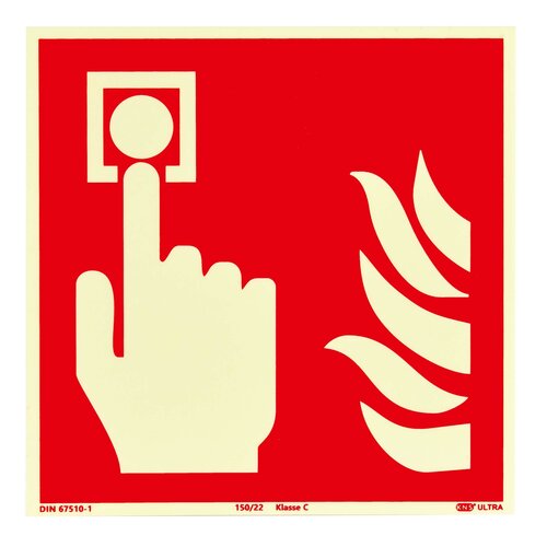 Brandmelder Bord (F005) / Brandalarm Fotoluminescerend Veiligheidsbord - Zelfklevend - 20 x 20 cm