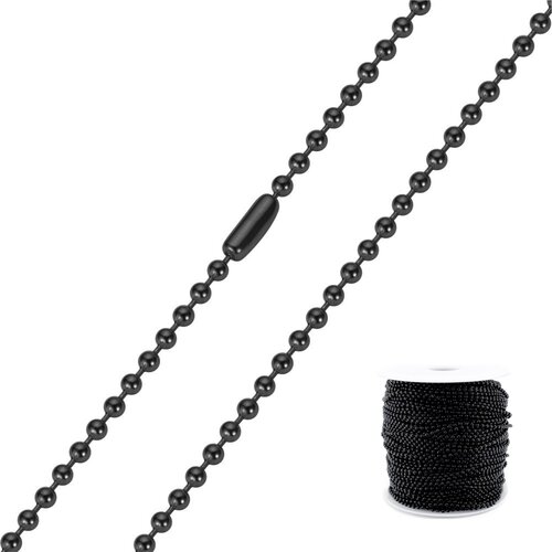 100 meter (op rol) - Kogelketting - 2,4mm - Zwart