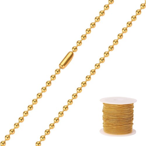 100 meter (op rol) - Kogelketting - 2,4mm - Goud 