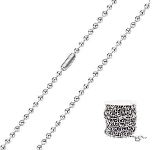 100 meter (op rol) - Kogelketting - 2,4mm - Chroom 