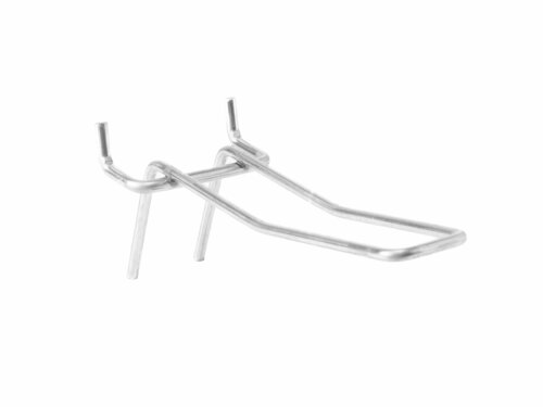 Perfowand Blisterhaak - 10 cm - Dubbel met Draadbrug - Metalen Gaatjeswand Displayhaak - type: PH25-10D