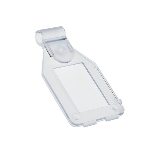 100 stuks - Transparante Prijslabel / Scanvaantje / Pendelclip / Prijskaarthouder - 25 x 27 mm - type: PCL-27T (Wide-6)
