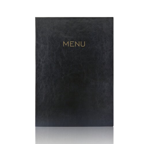 A4 Menumap voor 2 menukaarten - Zwart + Opdruk MENU - Goud - Lay-out 2