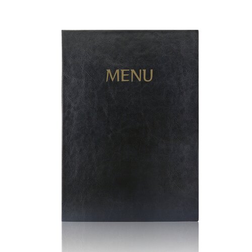 A4 Menumap voor 2 menukaarten - Zwart + Opdruk MENU - Goud - Lay-out 3