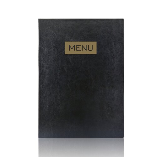 A4 Menumap voor 2 menukaarten - Zwart + Opdruk MENU - Goud - Lay-out 4