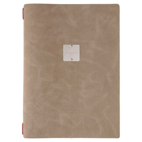 A4 Menumap met insteekhoezen (uitbreidbaar van 4 tot 8 menukaarten) - Type: Juta Bruin - Metalen "Menu"